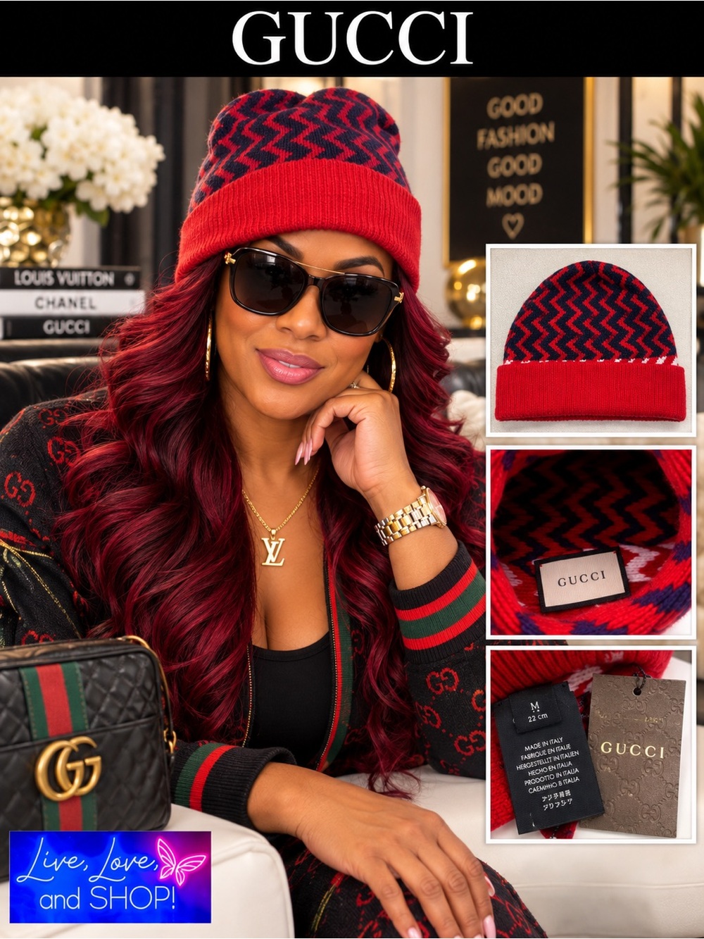 GUCCI Wool Zig Zag Knit Beanie, Unisex. Authentic, NWT